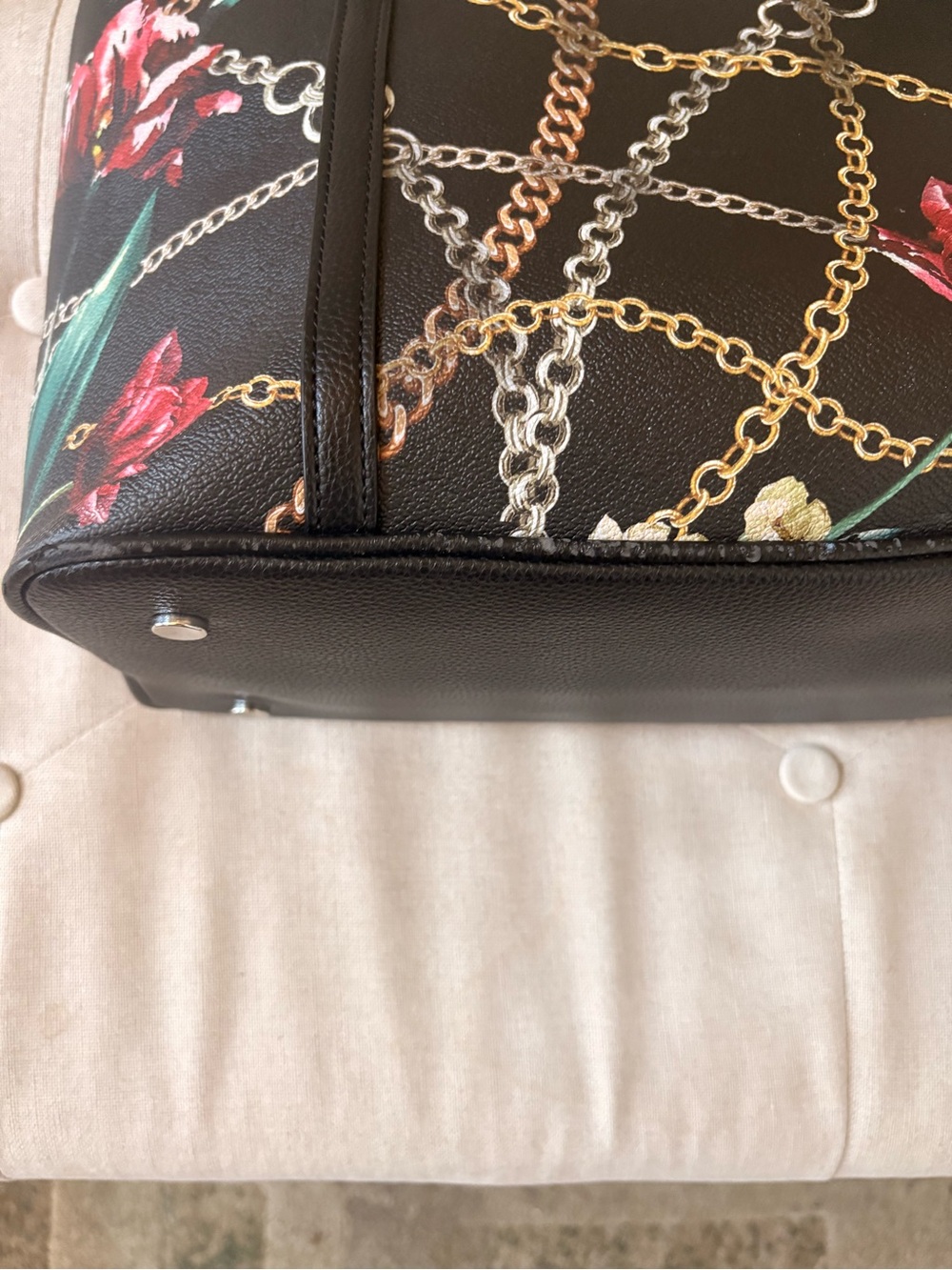 Dana Buchman  Floral Chain Pattern Black Tote Bag - Picture 6 of 7